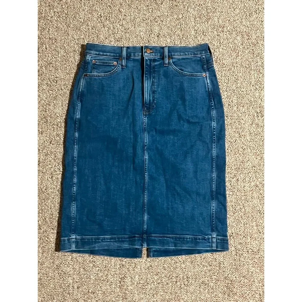 J.Crew Factory NWT Medium Wash Blue Denim Midi Skirt, size 10